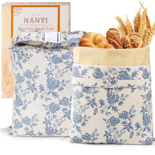 2 Pack Reusable Beeswax Bread Bags (Navy Bloom)