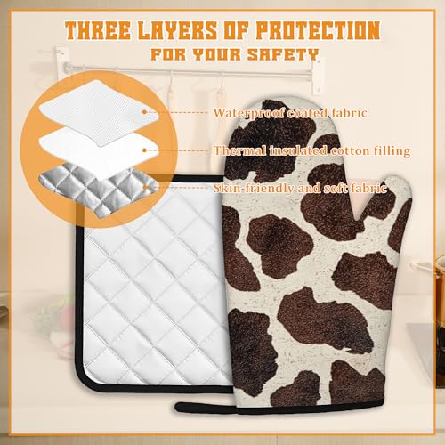 Brown Cowhide Oven Mitts and Pot Holders (4 Count)