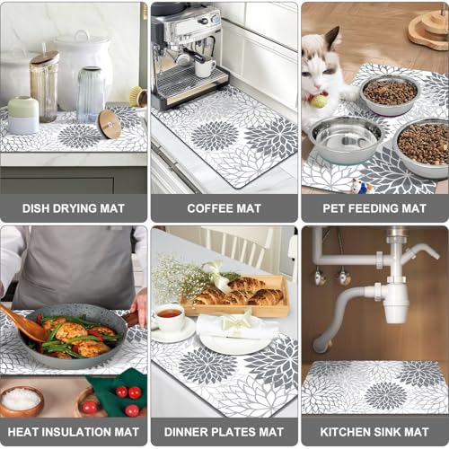 2Pcs Dish Drying Mat & Sink Splash Guard (Gray / 17" X 32" + 24" X 5.5")