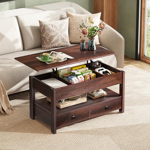 Lift Top Coffee Table with 2 Drawers (Rustic Espresso / 39" with Drawer)