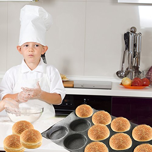 Silicone Hamburger Bread Forms Perforated Silicone Bakery Molds Tartlets Pita Moulds Sheets Food Grade for Industrial Large Size (14 Caves 5" Round Shape For Hamburger)