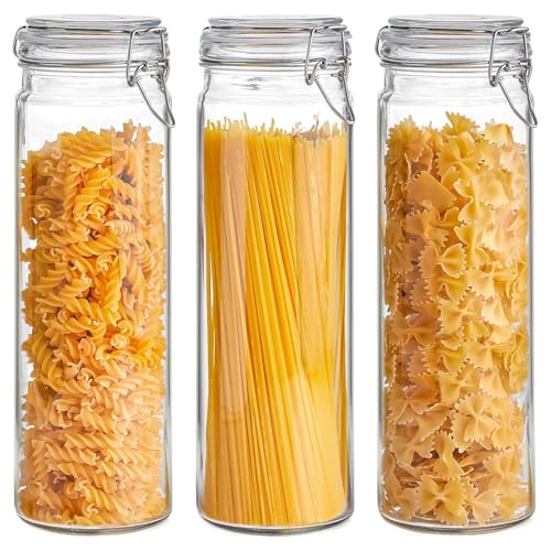 Tall Glass Pasta Containers with Airtight Lids 68 oz 3 Pack Canister (68 fl oz x 3 - Tall)