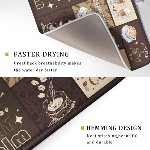 Brown Coffee Dish Drying Mat 18x24 Inch Coffee Cup Espresso Machine Pad Absorbent Washable Dish Rack Pad for Kitchen Counter Cafe Bar (brown coffee / 18" x 24")
