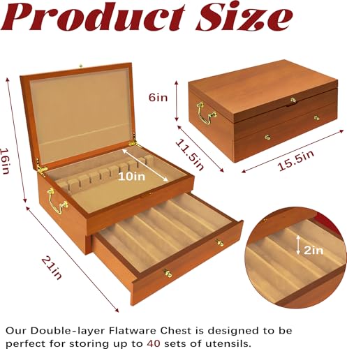 Silverware Storage Box Solid Wood with Lid (Oak / 2 Layer)