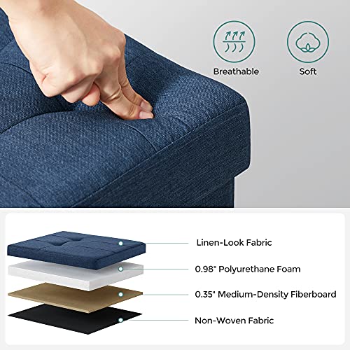 30 Inches Folding Storage Ottoman Bench (Midnight Blue / 15"D x 30"W x 15"H (without Flipping Lid))