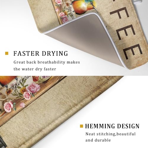 Retro Birds Dish Drying Mat Cups Coffee Mat for Counter Home Coffee Bar Decor Large (Bird Cups 511 / 24" x 18")