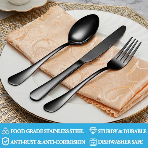 50 Pcs Black Silverware Set (Black)