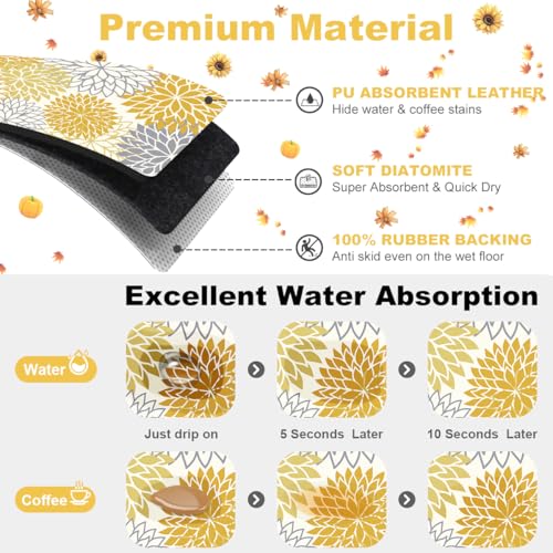 2Pcs Fall Dish Drying Mat & Sink Splash Guard (Yellow / 12" X 20" + 24" X 5.5")