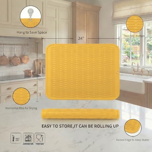 Silicone Dish Drying Mat for Multiple Usage (Yellow / 24"L x 18"W)