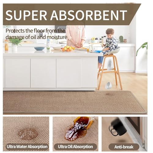 Extra Long Kitchen Runner Rugs Kitchen Mat Non Slip Brown 17"x95" (11 Sq Ft)