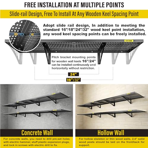 4 Pack 1.64x4ft Adjustable Garage Wall Shelving 1120lbs Load Capacity Heavy Duty Wall Mounted Storage Shelf Metal Floating Shelves for Garage (4pack-1.64x4ft / Black)