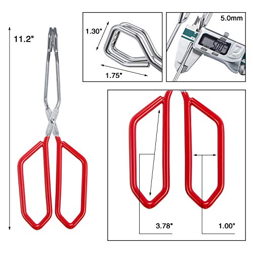 Stainless Steel Scissor Tongs Heavy Duty Cooking Tongs with Soft Handles (red 11")