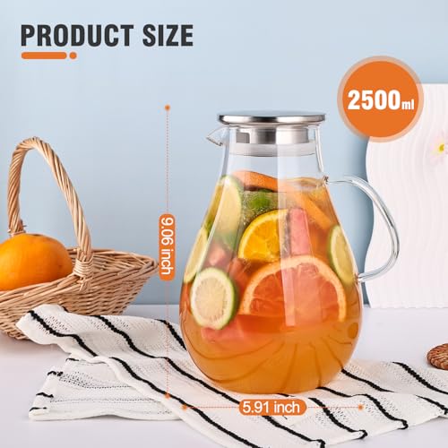 2500ml Glass Pitcher with Lid (88oz)