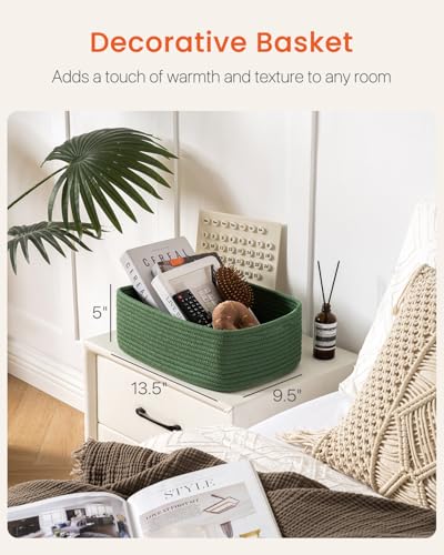 Small Woven Storage Basket for Organizing (Green / 13.5"L x 9.5"W x 5"H)