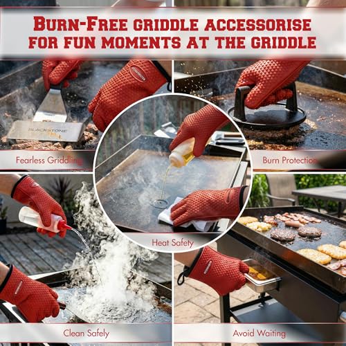 Silicone Griddle Grill Gloves Heat Resistant Oven Mitts (Prime Red / One Size)