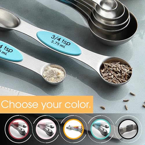 Stainless Steel Magnetic Measuring Spoons Set of 8 (Blue (Aqua Sky) / 1-Pack)