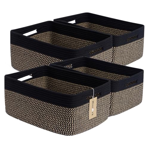 Large Storage Baskets for Organizing (4pcs-L17×W13×H7.5" / Woven Brown)