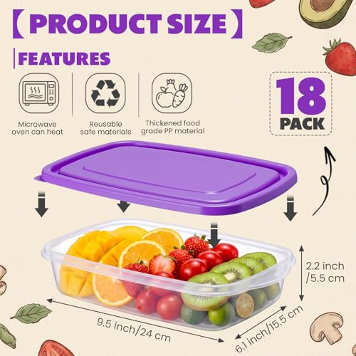 18 Pcs 33 oz Plastic Food Storage Containers with Lids (Purple)