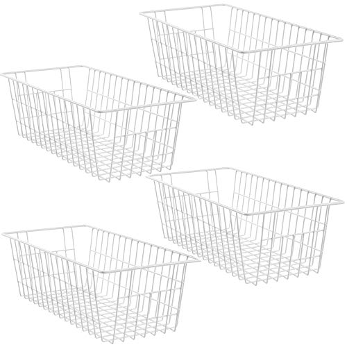 15.7" Freezer Wire Baskets Refrigerator 4 Freezer Baskets Wire Metal Storage Basket (White / 15.7"L x 7.9"W x 5.9"H)