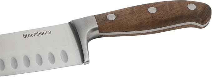 Bloomhouse 7 Inch German Steel Santoku Knife W/Walnut Wood Forged Handle