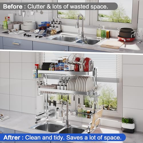 Over The Sink Dish Drying Rack (Silver / 3 Tier Style A)