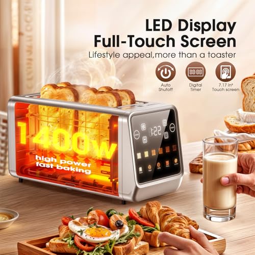 Toaster 4 Slice Long Slot for Bagels & Artisan Bread (Stainless steel / 2 Slots 4 Slice)