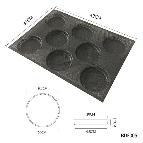 Silicone Hamburger Bread Forms Perforated Bakery Molds Non Stick Baking Sheets Fit Half Pan Size (8 Caves 4" Round Shape For Hamburger)