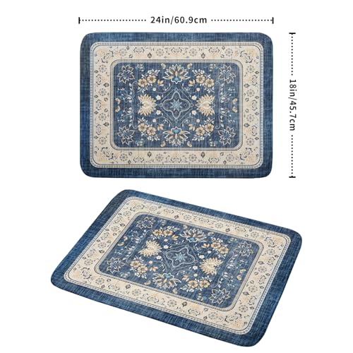Blue Boho Dish Drying Mat for Kitchen Counter 18x24 Inch Fast Dry Drying Pad Vintage Floral Dish Drainer Rack Mats Coffee Bar Accessories (Blue Boho / 18 x 24 inch)