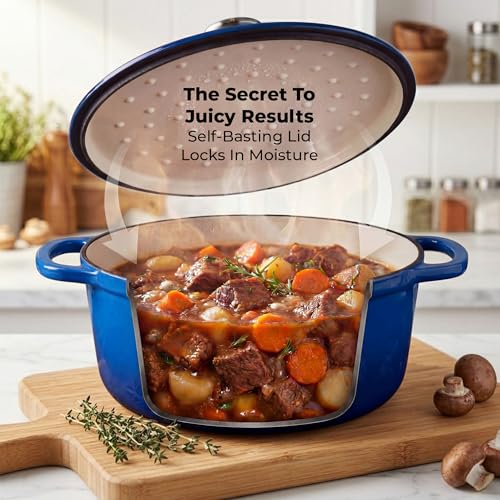 5 Quart Enameled Cast Iron Dutch Oven Pot with Lid (Blue / 5 Quart)