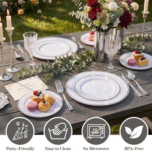 102 Pcs Silver Plastic Plates (102 Pieces / Silver)