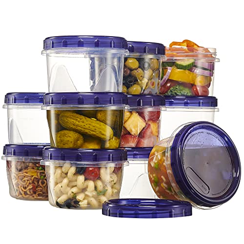 6 Pack Twist Cap Food Storage Containers with Blue Screw on Lid (16 OUNCE)