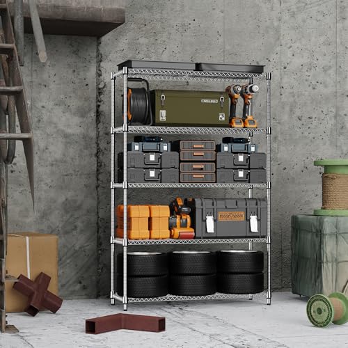 MZG 1750 lbs 5 Tier Storage Rack Metal Wire Shelving Unit (5 Tiers, 15.7"D x 45.3"W x 70.4"H / Chrome)