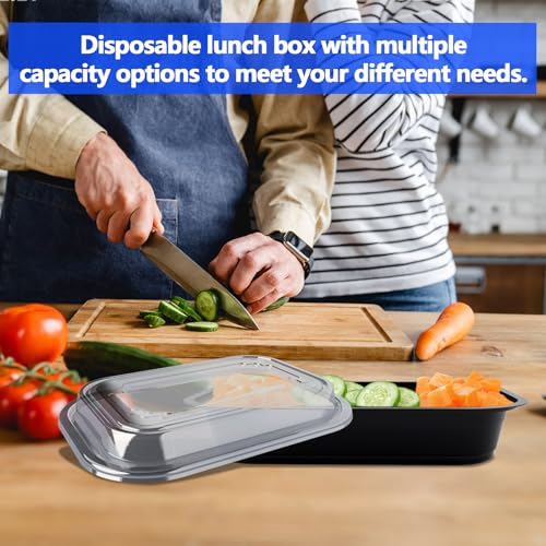 50 Pack (100-Piece) - 24oz Meal Prep Containers Salad & Snack Storage for Lunch | BPA Free & Leakproof Food Containers | To Go Take Out Plastic Bento Box | Microwave, Freezer, Dishwasher Safe (24 oz)