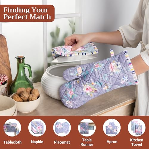 100% Cotton Oven Mitt & Pot Holder Set (054 - Sweet Rose Lavender - Lush / 7.5" x 13" & 8" x 8" (Oven Mitt & Pot Holder))