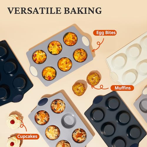 2-Pack 6-Cup Non Toxic Nonstick Ceramic Jumbo Muffin Pan & Cupcake Tin, PFOA & PFOA Free, Heavy Duty Rust-Resistant Aluminized Steel, Oven Safe, Cream White (Cream / 6 Cup Jumbo Muffin Pan (2 pack))