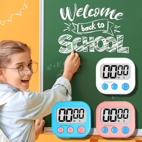 Digital Kitchen Classroom Timers for Kids Cooking 6pcs Wht Blu Pk (6 Count)