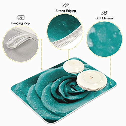 Super Absorbent Dish Drying Mat (Hipster Turquoise Rose Petals / 18" x 24")