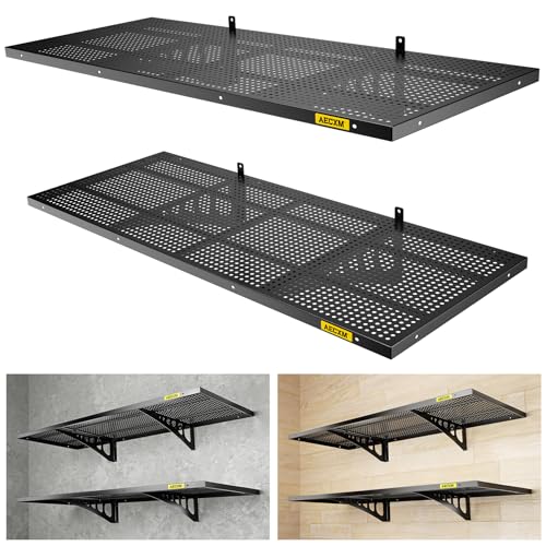 2 Pack 1.64x4ft Adjustable Garage Wall Shelving 560lbs Load Capacity Heavy Duty Wall Mounted Storage Shelf Metal Floating Shelves for Garage (2pack-1.64x4ft / Black)