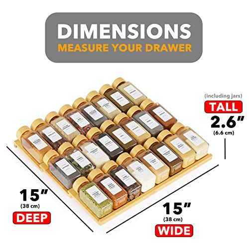 Bamboo Spice Drawer Organizer with 24 Spice Jars
