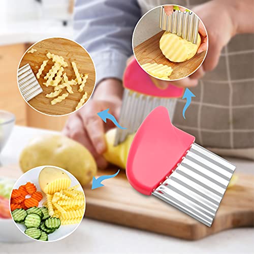 Stainless Steel Potato Crinkle Cutter Knife (Pink)