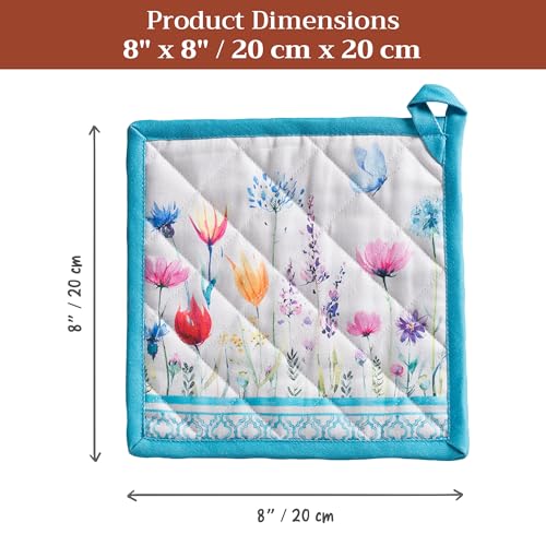 Pot Holders 100% Cotton Potholders (080 - Flower in the Field / 8" x 8" (Pot Holder Pack of 1))