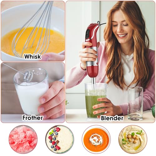 Immersion Blender Handheld (800 W & 12 Speed / Red)