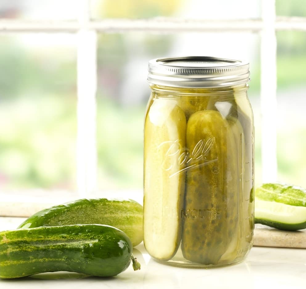 Mason Jar Glass Canning Container with Silver Lid (Quart / 32 Ounces)