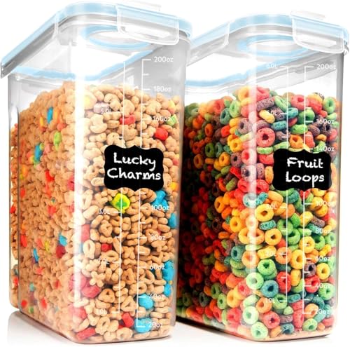 2 Pack (6.3L / 213OZ) EXTRA Large Airtight Food Storage Cereal Containers for Bulk Food Storage BPA-Free Plastic Container, Pantry Organization and Canister for Rice, Pasta, Sugar & Flour (Blue)