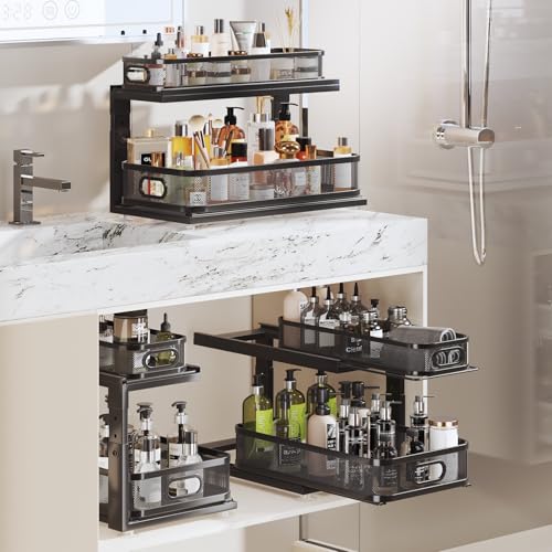 2 Pack 21IN Depth Under Sink Organizer With Next (Black / 2 Pack-21"Dx12.4"-16.5"H)