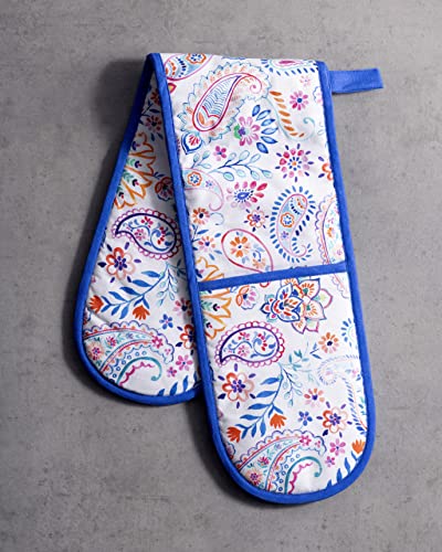 Double Oven Mitts 100% Cotton Double Oven Glove (083 - Indian Floral / 7" x 35" (Double Oven Mitt))