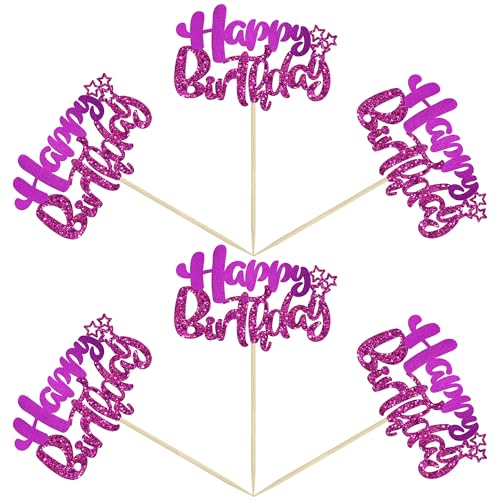 24Pcs Happy Birthday Cupcake Toppers Double Layer Glitter Happy Birthday Cake Decorations for Celebrating Baby Shower Theme Kids Boys Girls Anniversary Party Decorations Supplies Purple (Style 1 / Purple)