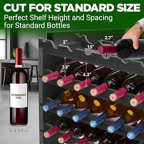72 Bottle Wine Rack Stackable Bamboo Freestanding (72 Bottle - Black)