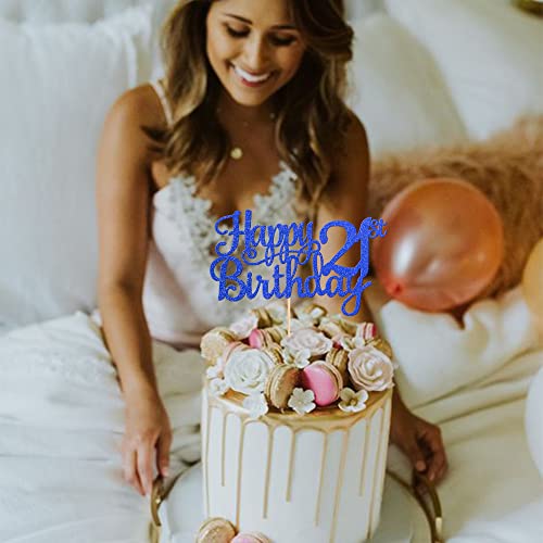 1 PCS Happy 21st Birthday Cake Topper Glitter Cheers to 21 Years Cake Pick 21 Fabulous Cake Decoration for 21st Birthday Theme Party Decorations Supplies Blue (Blue / 21st)