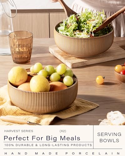 Large Serving Bowls (Embossed Stripes (Vintage Yellow) / 8")